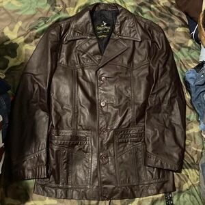Vintage 80s startown leather coat tanned button closure size 42